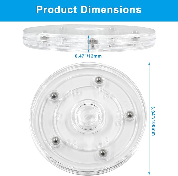 2 Pack 4 inch Lazy Susan Turntable - Acrylic Ball Bearing Rotating Tray for Cake, Spice Rack - Perfect for Kitchen Pantry with 360˚Rotation