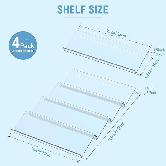Spice Drawer Organizer 4 Tier, Acrylic Seasoning Organizer Rack, Clear Spice Rack Tray, Kitchen Seasoning Jars Drawers Insert (Jars Not Included/ Expandable From 9" to 18")