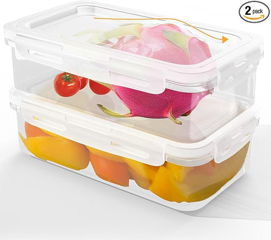 2 Pack(8.8 Cup) Large Plastic Food Storage Containers with Lids, Meal Prep Containers Reusable, Snack Container, Lunch Containers Set for Fruits Meals, BPA-Free Freezer, Microwave, Dishwasher