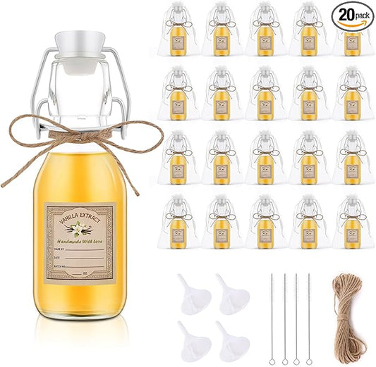 20Pcs 4 oz Swing Top Glass Bottles for Vanilla Extract Homemade,Flip Top Glass Bottles for Glass Food Storage Canister for Hot Sauce Beans