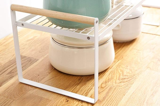 Kithchen Countertop Organizer, Cupboard Stand Spice Rack, Cabinet Pantry Shelf, Counter Organization and Storage For Kitchen Bathroom Office (White, 13.70 inches)