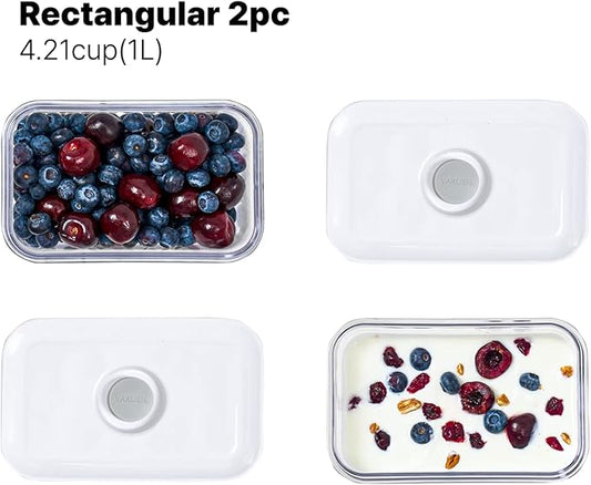 Premium Airtight Food Storage Containers, Rectangular 2PC(1.06qt), Smart One-Click Seal Lid, No Hinges, Patented Double Silicone Lining, 100% Leak Proof, BPA-FREE, Dishwasher, Microwave Safe