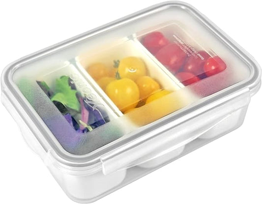 carrotez Food Storage Containers with 3 Removable Compartments, Food Prep Container with Airtight Lids, Portion Control Container, Microwave Safe, Reusable, 4.64 Cup (1100ml)