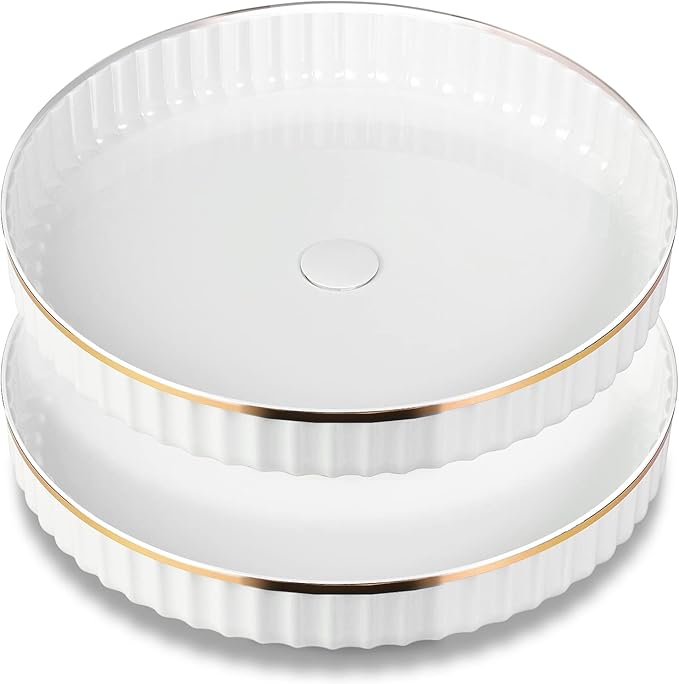 2 Pack 10" Fluted Lazy Susan Organizer, Turntable Spice Rack for Cabinet, Kitchen, Pantry Organizer and Storage, Fridge, Bathroom Vanity Countertop, Under Sink Organizing, Expandable Lazy Susan-White