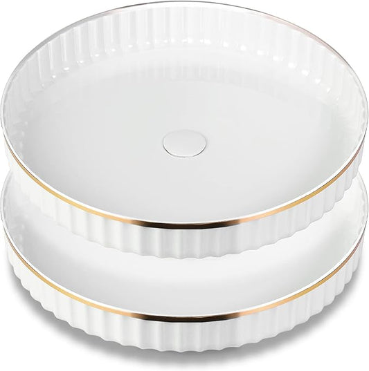 2 Pack 10" Fluted Lazy Susan Organizer, Turntable Spice Rack for Cabinet, Kitchen, Pantry Organizer and Storage, Fridge, Bathroom Vanity Countertop, Under Sink Organizing, Expandable Lazy Susan-White