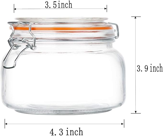Encheng 16 oz Glass Jars With Airtight Lids And Leak Proof Rubber Gasket,Wide Mouth Mason Jars With Hinged Lids For Kitchen,Glass Storage Containers 6 Pack