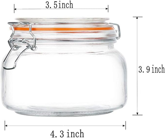 Encheng 16 oz Glass Jars With Airtight Lids And Leak Proof Rubber Gasket,Wide Mouth Mason Jars With Hinged Lids For Kitchen,Glass Storage Containers 6 Pack