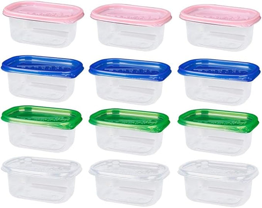 Toyvian 12pcs Food Storage Containers with Lids Rectangular Plastic Lunch Boxes Disposable Food Container Kitchen Sealed Box for Fruit Cake 280ML (Green,Blue,Transparent,Pinkï¼‰