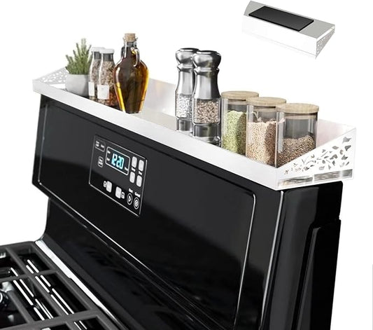 Magnetic Stove Top Shelf, 30" Length, Spice Rack Over the Stove, Oven Shelf for Top of Stove, Kitchen Organizers and Storage (White)