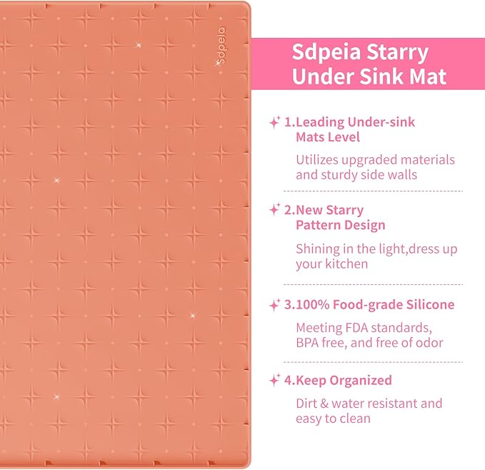 Sdpeia Under Sink Mat for [22" x 19"] Cabinet, Upgraded Silicone Waterproof Mat Kitchen Cabinet Liner Cabinet Protector Kitchen Organizers and Storage