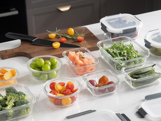 [10-Pack Glass Meal Prep Containers with Lids, Food Storage Containers with Snap Locking Lids, Airtight Lunch Containers, Microwave, Oven, Freezer and Dishwasher