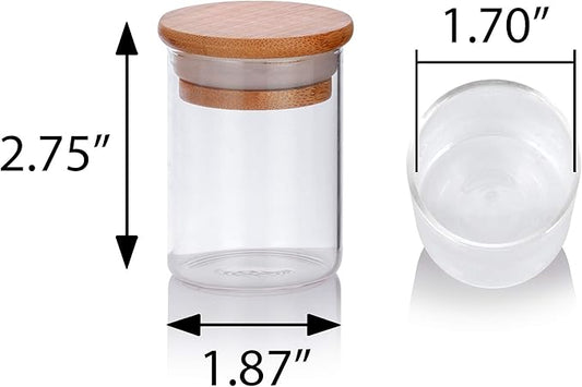 JUVITUS 2 oz Clear Glass Tall Borosilicate Jar with Bamboo Silicone Sealed Lid (6 Pack)