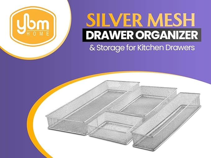Ybm Home Silver Mesh Drawer Cabinet and or Shelf Organizer Bin, School Supply Holder Office Desktop Organizer Basket 1594 (3x6)