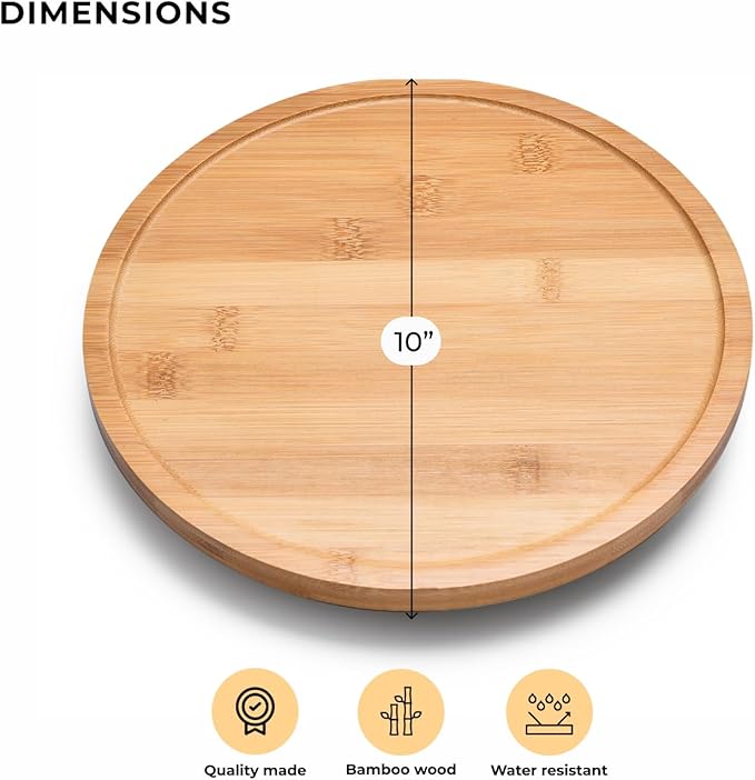 Prosumer's Choice Bamboo Lazy Susan Spinning Organizer Turntable - 10x10-Inch Revolving Condiment and Spice Rack - Multipurpose Rotating Bamboo Wood Organizer for Kitchen Countertop or Bathrooms