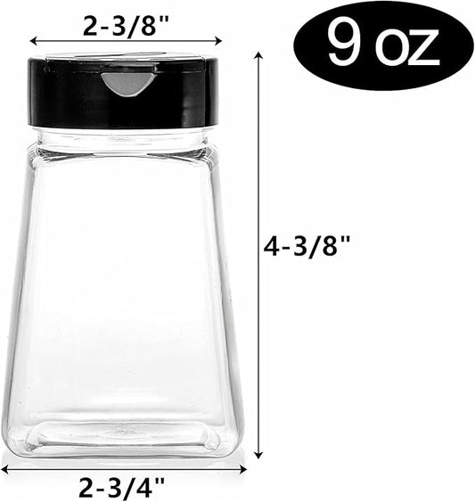 Tebery 24 Pack Clear Plastic Spice Jars with Black Flap Cap, 9OZ Seasoning Jars Storage Container Bottle To Pour Or Sifter Shaker for Storing Spice, Herbs and Powders