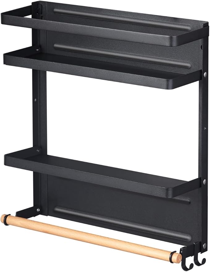 Magnetic Spice Rack Organizer Single Tier Refrigerator Spice Storage Shelf, Easy to Install The Side of The Refrigerator Can Hold spices, Jar of Olive Oil (Black L)