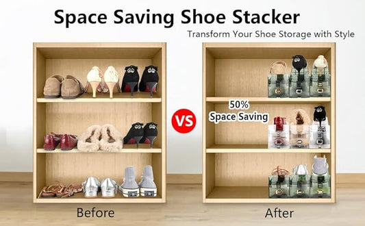Yes!Fresh Shoe Slots Organizer, Boutique Display Style Shoe Stacker for A Pair of Shoes, Separable Shoe Rack for Closet Organization, 3 Adjustable Narrow Shoe Rack (Clear, 4 Pack)