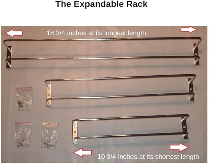 Expandable Rack (chrome, set of 3)-Mount on cabinet door/pantry/wall-Convenient storage for spices, K-cups, medications, acrylic paints & more-Great for use in kitchens, bathrooms & RV/campers