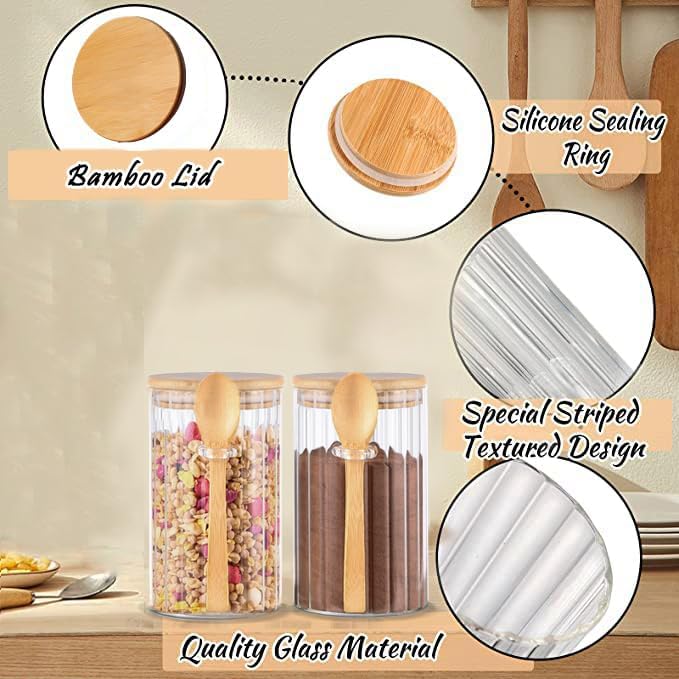 25 FL OZ Airtight Glass Jars with Bamboo Spoons Lids Overnight Oats Container Decorative Coffee Bar Food Storage Jar Cereal Nuts Salts Coffee Tea Flour Sugar Container Spice Jars (2Pack)