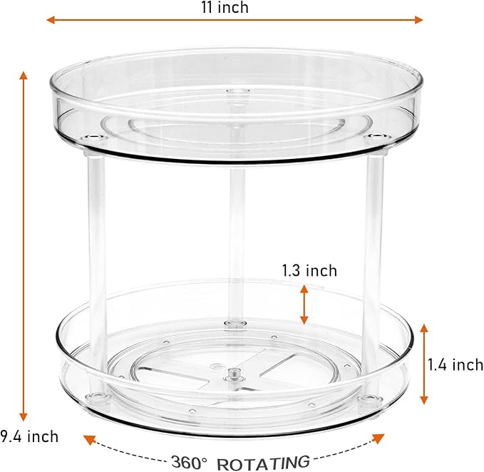 Amolliar 2 Tier 11" Lazy Susan, Rotating Turntable Organizer for Cabinet, Kitchen, Fridge, Countertop, Bathroom, Pantry Organizer Storage, Spice Spinner Rack for Condiment, Snack, Under Sink Organizer