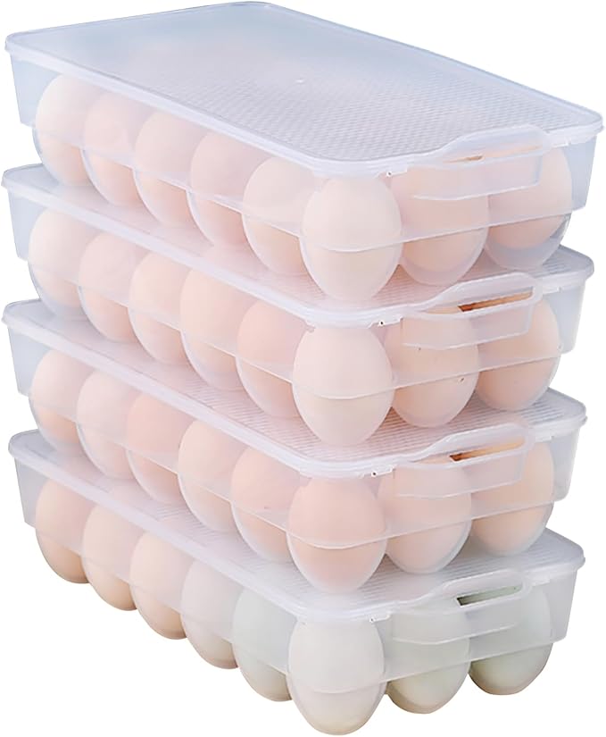 Begale 4-Pack Clear Egg Tray Container with Lid, Plastic Covered Egg Holder for Refrigerator, Fits 18 x 4 Eggs (72 Eggs)