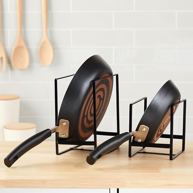 Juvale 3 Piece Plate Organizer for Kitchen Cabinet, Shelf, 2 Sizes for Pots, Pans, Cutting Boards (Black)