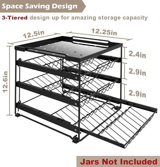 Artibear Desktop Pull Out Spice Rack Organizer for 54 Standard 4-Ounce Jars, 3-Tier Countertop Spice Holder for Kitchen, Matte Black (Jars Not Included)