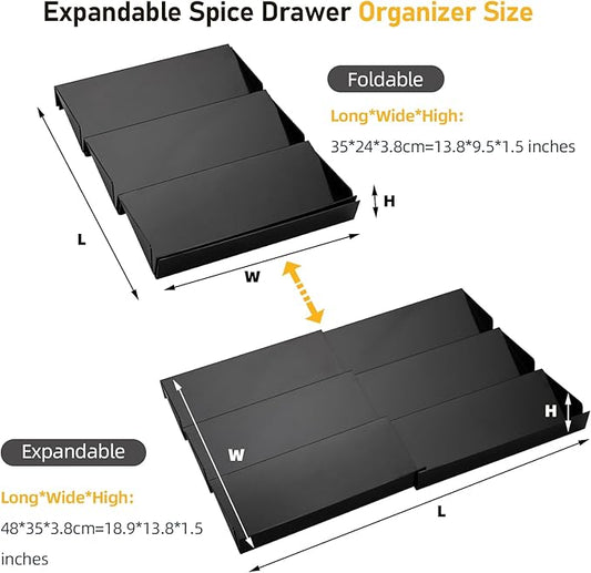 Expandable Spice Drawer Organizer, 3 Tier Seasoning Jars Drawer Insert, Spice Rack Organization for Drawer Cabinet Countertop Pantry Makeup Storage(Black)