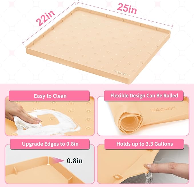 Sdpeia Under Sink Mat for [25" x 22"] Cabinet, Upgraded Silicone Waterproof Mat Kitchen Cabinet Liner Cabinet Protector Kitchen Organizers and Storage