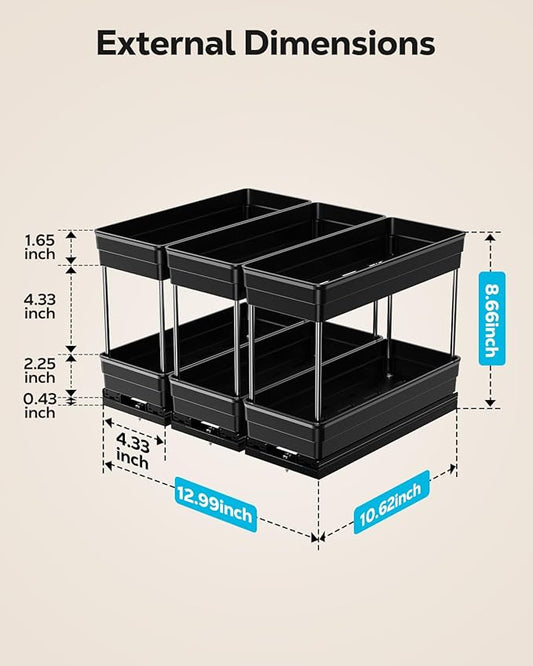Nieifi Vertical Spice Rack Pull Out-Spice Racks for Inside Cabinets-4-1/3 inch Wide-Suitable for Cabinets Larger Than 12 inches High-Seasoning Kitchen Organizer-4.3"W x 10.6"D x 8.7"H-3 Pack-2 Tier