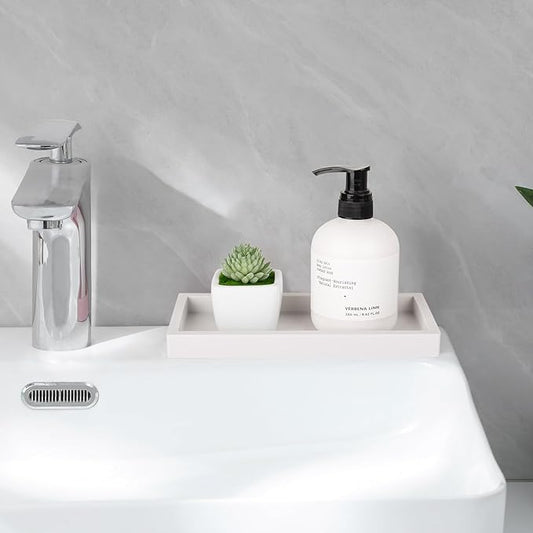 Bathroom Tray, Small Vanity Tray Silicone Soap Dish Sponge Holder Kitchen Sink Organizer Bathroom Accessories for Countertop, Toilet, Shower - Greyish White