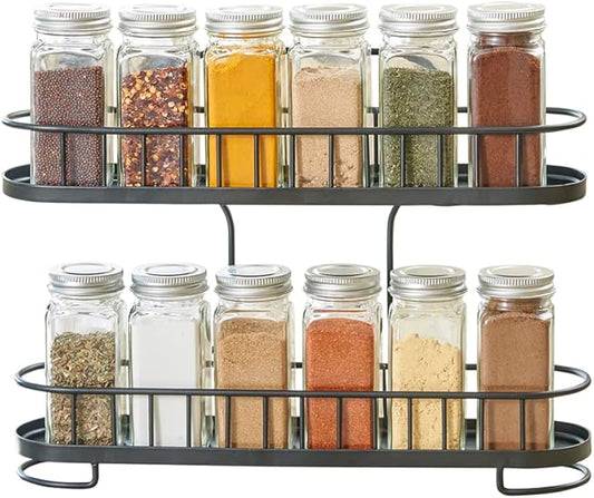 Spectrum Yumi 2-Tier Spice Rack (Black) | Dining Table & Kitchen Counter Organizer, Modern Spice Rack Stand | Yumi Collection