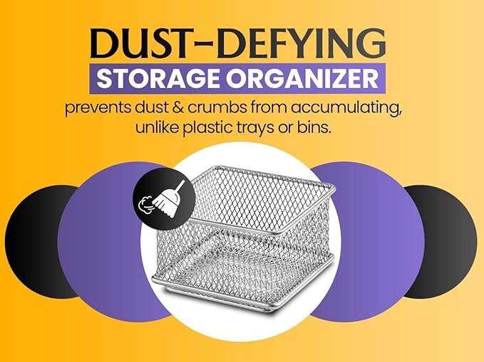 Ybm Home Silver Mesh Drawer Cabinet and or Shelf Organizer Bins, School Supply Holder Office Desktop Organizer Basket 1612 (3x3)