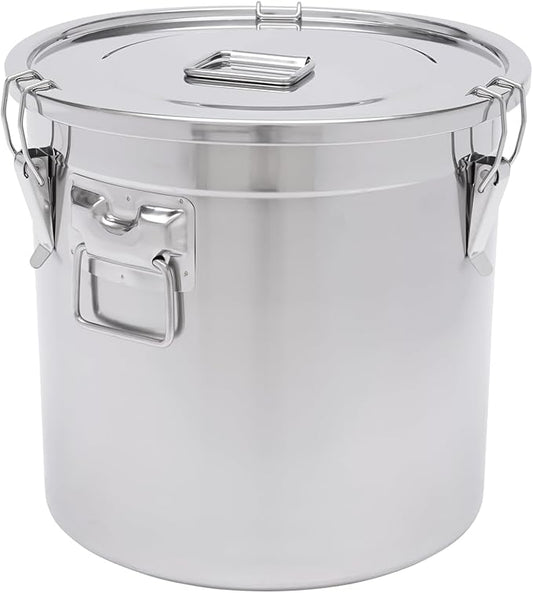 304 Stainless Steel Airtight Canister, Rice Cereal Grain Canisters Container, 6/12/21/33/48 Liters Food Bean Flour Oil Sugar Milk Cookie Storager Bucket w/Handles & Lid for Household Kitchen (33L)