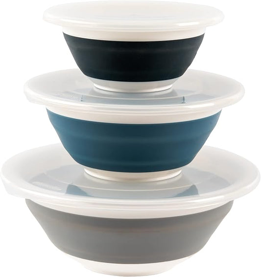 Progressive Prepworks Thinstore Collapsible Prep/Storage Bowls with Lids - Set of 3, Dark Pastels