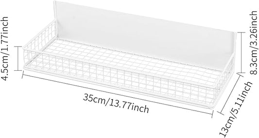 Magnetic Storage Basket, Magnetic Shelf for Fridge,Magnetic Spice Rack Wire Mesh Magnetic Organizer Holder Accessories for Office Kitchen Classroom Storage, White, 13.77" x 5.11" x3.26"