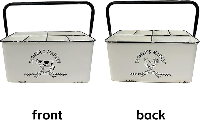 Distressed White, Portable Versatile Metal Storage Caddy Organizer with 6 Compartments & Handle - Perfect for Organizing Kitchen Utensils, Office Supplies, Bathroom Essentials & Bedroom Knick-Knacks