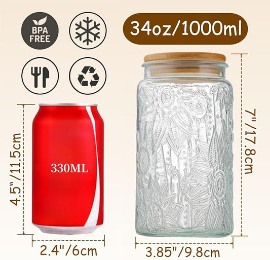 ANSQU Vintage Glass Canister, 34oz Candy Jar with Lid, Decorative Mason Jar for Home Kitchen Pantry, Cute Jar for Coffee, Tea, Candy, Cookie, Sugar