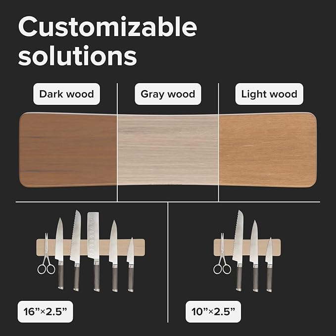 Wooden Knife Magnetic Strip 16" Acacia Wood Whitewashed Oak – Magnetic Knife Holder for Wall no Screws – Kitchen Utensil Holder, Knife Bar, Knife Rack, Kitchen Organizer and Tool Holder