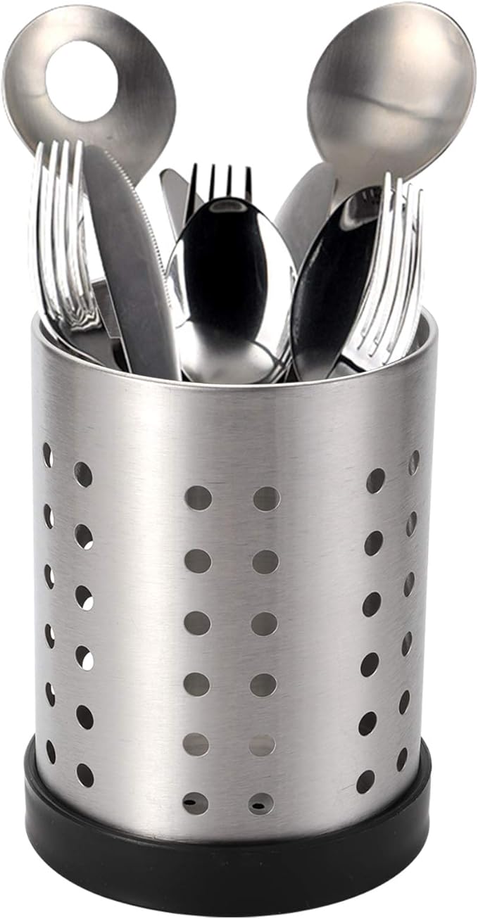 TOPZEA Set of 4 Kitchen Utensil Holder, Stainless Steel Cooking Utensil Organizer Kitchen Tools Flatware Holder Utensil Drying Cylinder Countertop Silverware Caddy