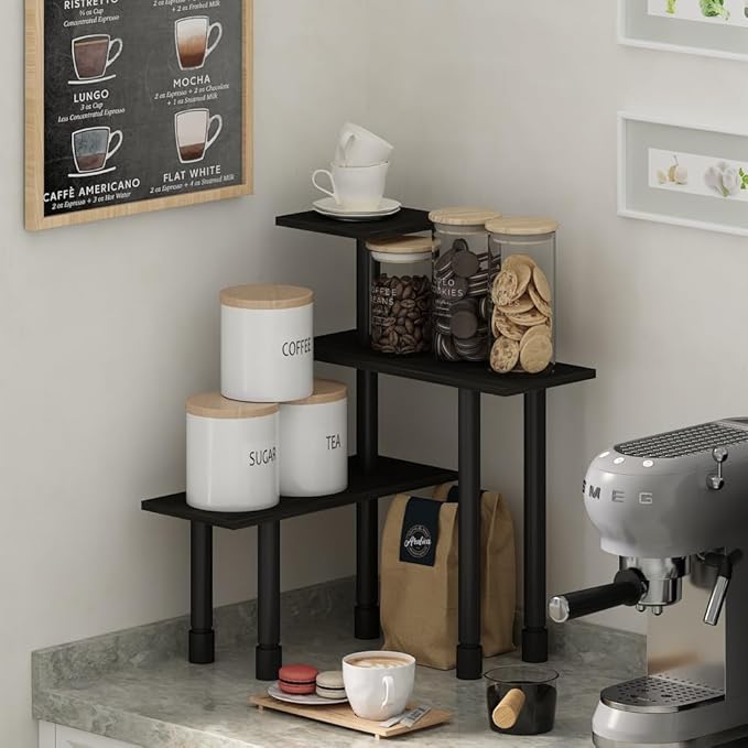 Furinno Turn-N-Tube 3-Tier Multipurpose Corner Countertop Organizer Shelf, Espresso/Black