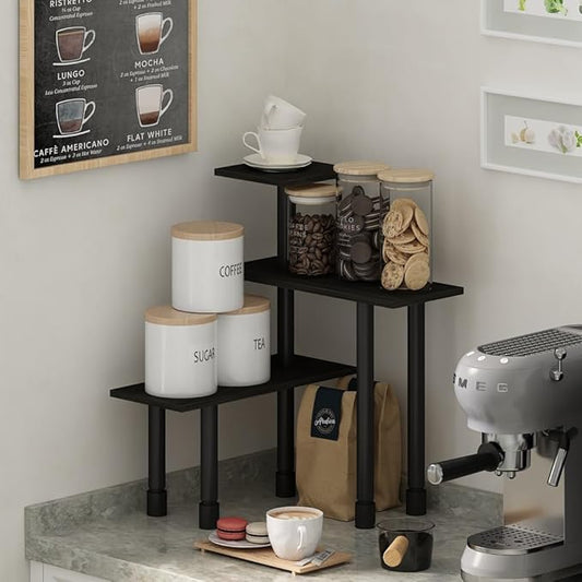Furinno Turn-N-Tube 3-Tier Multipurpose Corner Countertop Organizer Shelf, Espresso/Black