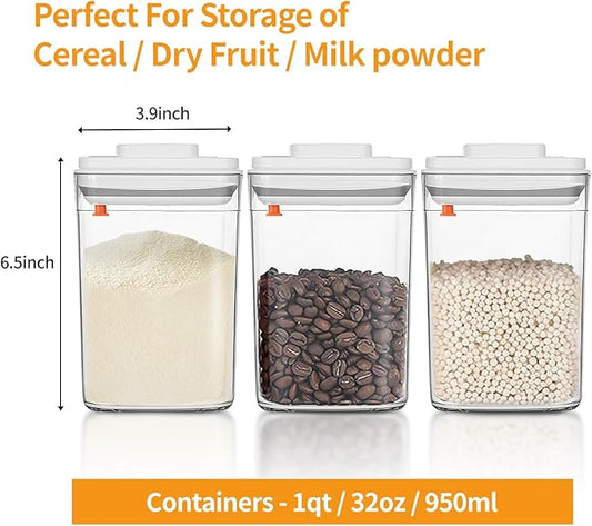 Food Storage Jars with POP-UP Lids- 3 Piece(1qt / 32oz),Airtight Food Storage Containers,Storage for Milk Powder Coffee Candy Noodles Nuts for candy
