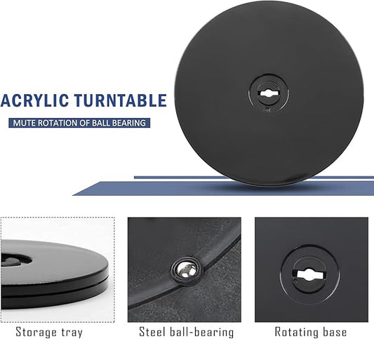 6” Black Acrylic Turntable Organizer, Rotating Organizer Swivel Plate for Bathroom Kitchen Cabinet Table Spice Rack Cake Pantry