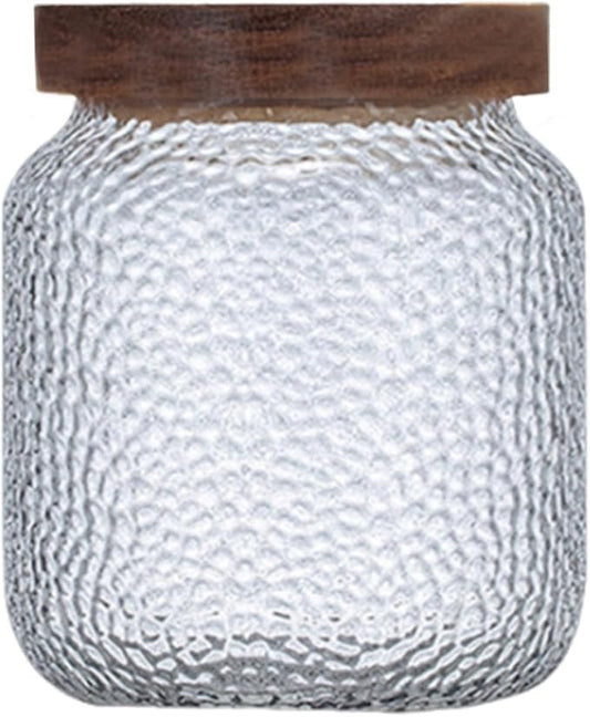 Viovian 16 oz Glass Coffee Nuts Canister Vintage Glass Storage Jars with Wooden Lids Clear Decorative Jar for Food Kitchen Coffee Tea Sugar Cookie Candy Counter Pantry 500ML