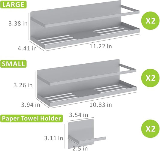 Magnetic Spice Rack For Refrigerator Magnetic Fridge Shelf For Kitchen Grey 4 Pack With Magnetic Paper Towel Holder