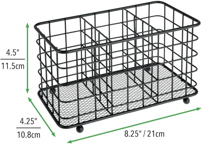 mDesign Farmhouse Modern Metal Wire Cutlery and Utensil Storage Organizer Bin for Kitchen, Pantry, Table and Countertop - Utensil Caddy Holds Forks, Knives, Spoons, Napkins - 3 Sections - Black