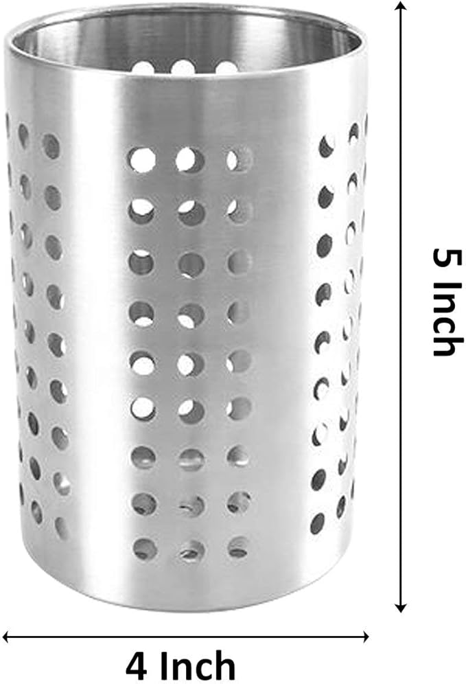 Stainless Steel Dotted Design - Cutlery, Cooking Utensils and Gadgets, Caddy Spoon Holder Silver Color Size 5 Inch