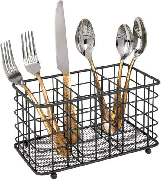 mDesign Farmhouse Modern Metal Wire Cutlery and Utensil Storage Organizer Bin for Kitchen, Pantry, Table and Countertop - Utensil Caddy Holds Forks, Knives, Spoons, Napkins - 3 Sections - Black