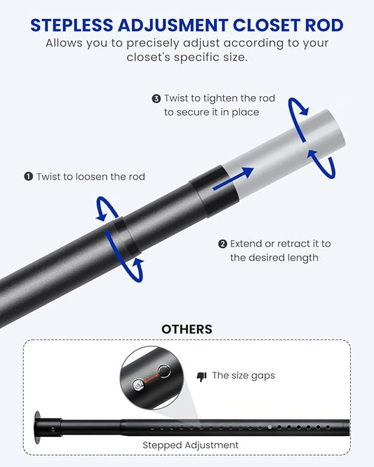 2 PACK Closet Rods for Hanging Clothes, 17 to 28 Inches Stepless Adjustable Metal Closet Rod, 1.3 Inches Heavy Duty Clothes Hanging Rod for Closet Wardrobes Laundry RV